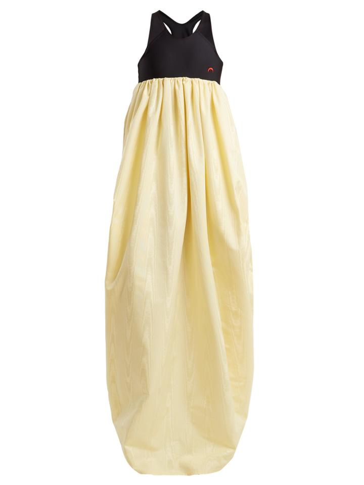 Marine Serre Logo-embroidered Contrast-panel Moire Dress