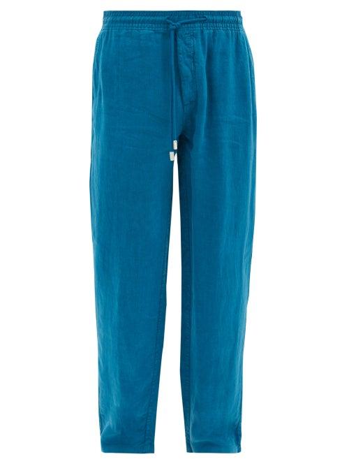 Matchesfashion.com Vilebrequin - Pacha Logo-patch Linen Trousers - Mens - Blue