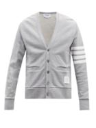 Mens Rtw Thom Browne - Four-bar Intarsia Cotton Cardigan - Mens - Grey