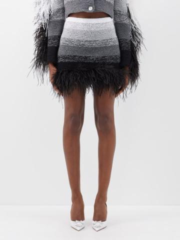 Germanier - Feather-trim Ombr Knitted Mini Skirt - Womens - Black Grey