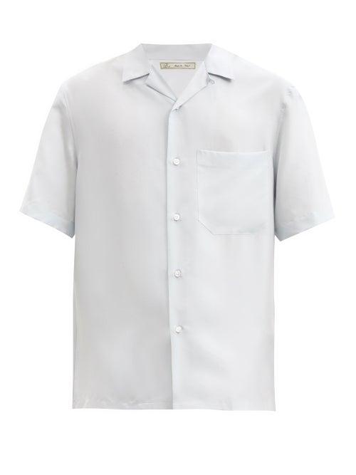 Matchesfashion.com Umit Benan B+ - Cuban-collar Short-sleeved Silk Shirt - Mens - Light Blue