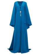 Matchesfashion.com Julie De Libran - Bluebird Crystal Front Cape Sleeve Silk Gown - Womens - Dark Blue
