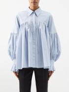 Khaite - Collie Balloon-sleeve Washed Cotton-poplin Shirt - Womens - Light Blue