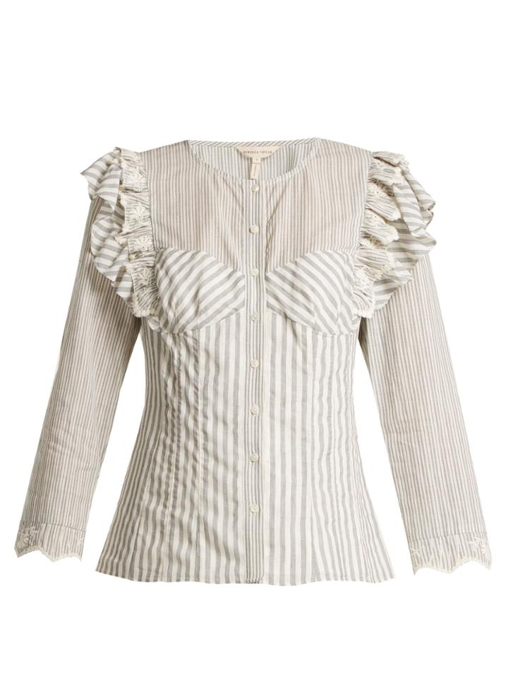 Rebecca Taylor Striped Ruffle-trimmed Blouse