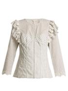 Rebecca Taylor Striped Ruffle-trimmed Blouse