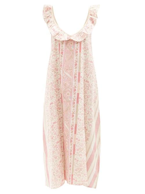 D'ascoli - Kayva Floral-print Cotton Midi Dress - Womens - Pink Print
