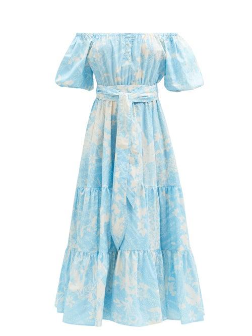 Hester Bly - Noor Ema Printed Cotton-poplin Dress - Womens - Light Blue