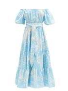 Hester Bly - Noor Ema Printed Cotton-poplin Dress - Womens - Light Blue