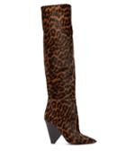 Matchesfashion.com Saint Laurent - Niki Leopard Print Knee High Calf Hair Boots - Womens - Leopard