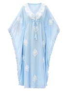 Matchesfashion.com Melissa Odabash - Safiah Floral-embroidered Voile Kaftan - Womens - Blue White