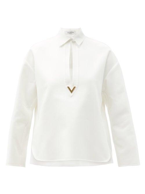 Matchesfashion.com Valentino - V-logo Keyhole-cutout Cotton-blend Shirt - Womens - White