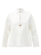 Matchesfashion.com Valentino - V-logo Keyhole-cutout Cotton-blend Shirt - Womens - White