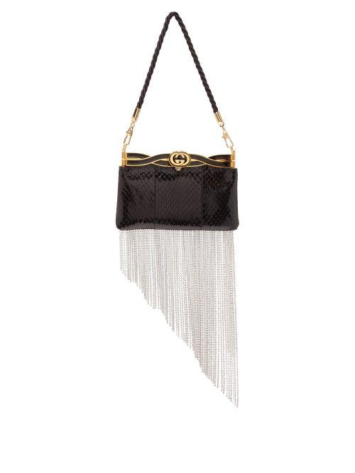 Matchesfashion.com Gucci - Broadway Crystal Fringed Watersnake Clutch - Womens - Black Multi