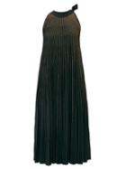 Matchesfashion.com Elie Saab - Tie Neck Metallic Ribbed Knit Midi Dress - Womens - Black