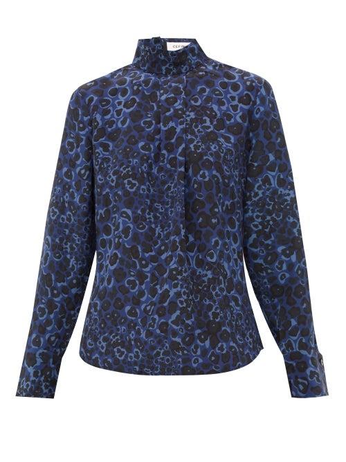 Matchesfashion.com Cefinn - Riley Leopard Pansy Print Silk Blouse - Womens - Blue Multi