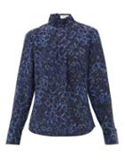 Matchesfashion.com Cefinn - Riley Leopard Pansy Print Silk Blouse - Womens - Blue Multi