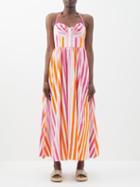 Emporio Sirenuse - Johanna Striped Cotton-poplin Maxi Dress - Womens - Pink Stripe