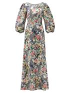 Matchesfashion.com Saloni - Lily Floral Ceramic-print Balloon-sleeve Silk Gown - Womens - Pink Multi