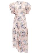 Matchesfashion.com Preen By Thornton Bregazzi - Pippa Floral Asymmetric Satin-devor Dress - Womens - Pink Print