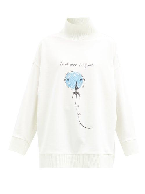 Matchesfashion.com Vika Gazinskaya - High-neck Printed Cotton-jersey Sweatshirt - Womens - Ivory