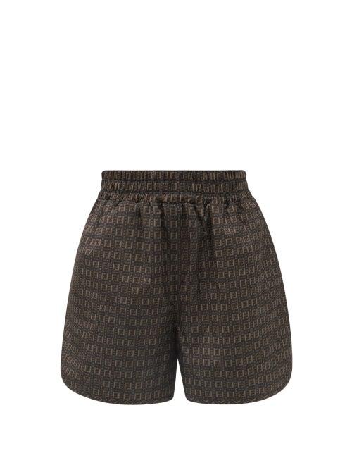 Ladies Activewear Fendi - Ff-print Mesh Shorts - Womens - Brown Multi