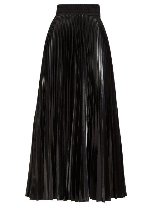 Matchesfashion.com Fendi - High Shine Asymmetric Hem Pleated Skirt - Womens - Black