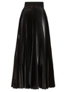 Matchesfashion.com Fendi - High Shine Asymmetric Hem Pleated Skirt - Womens - Black