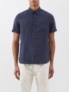 120 Lino 120% Lino - Short-sleeved Patch-pocket Linen Shirt - Mens - Navy