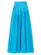 Matchesfashion.com Roksanda - Ambra Pintuck Pleat Cotton Poplin Midi Skirt - Womens - Blue