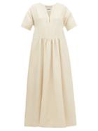 Matchesfashion.com Jil Sander - Side-stripe V-neck Linen Dress - Womens - Beige Multi