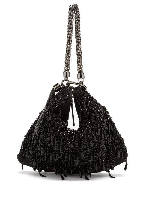 Ladies Bags Jimmy Choo - Callie Beaded Satin Clutch Bag - Womens - Black