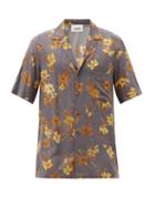 Matchesfashion.com Nanushka - Venci Cuban-collar Lily-print Crepe Shirt - Mens - Navy Multi