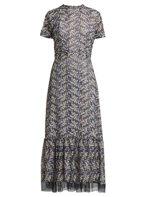 Matchesfashion.com Luisa Beccaria - Floral Embroidered Tulle Gown - Womens - Black Multi
