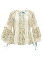 Matchesfashion.com D'ascoli - Meadow Floral Print Cotton Blouse - Womens - Blue