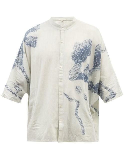 11.11 / Eleven Eleven - High-neck Bandhani-dyed Organic Cotton Shirt - Mens - Cream Print