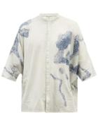 11.11 / Eleven Eleven - High-neck Bandhani-dyed Organic Cotton Shirt - Mens - Cream Print