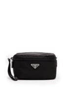 Matchesfashion.com Prada - Logo Plaque Leather Trimmed Wash Bag - Mens - Black