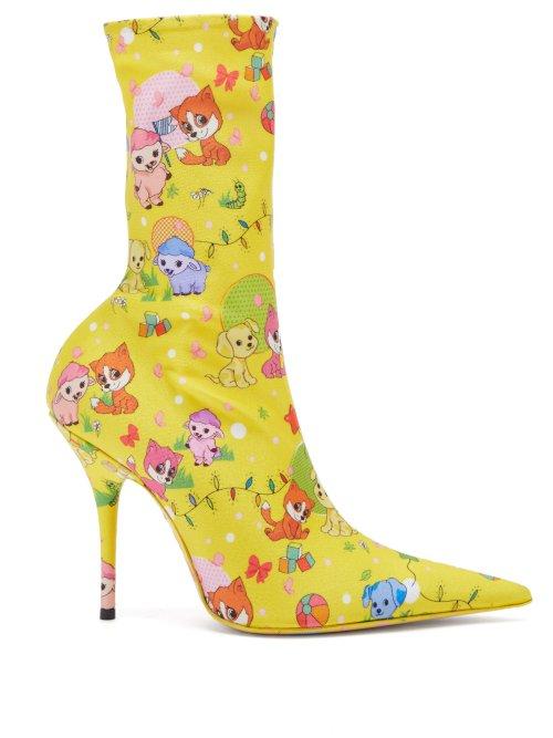 Matchesfashion.com Balenciaga - Knife Puppy & Friends Printed Booties - Womens - Yellow Multi