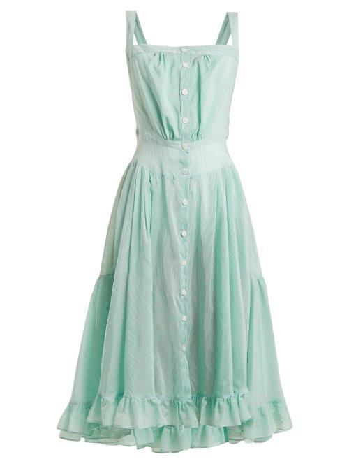 Matchesfashion.com Thierry Colson - Rossana Striped Cotton And Silk Blend Dress - Womens - Green Stripe
