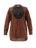 Matchesfashion.com Wales Bonner - Kingston Contrast-bib Striped Wool Shirt - Mens - Brown