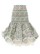 Matchesfashion.com Matty Bovan - Wired-hem Fluted Floral-print Poplin Skirt - Womens - Green Multi
