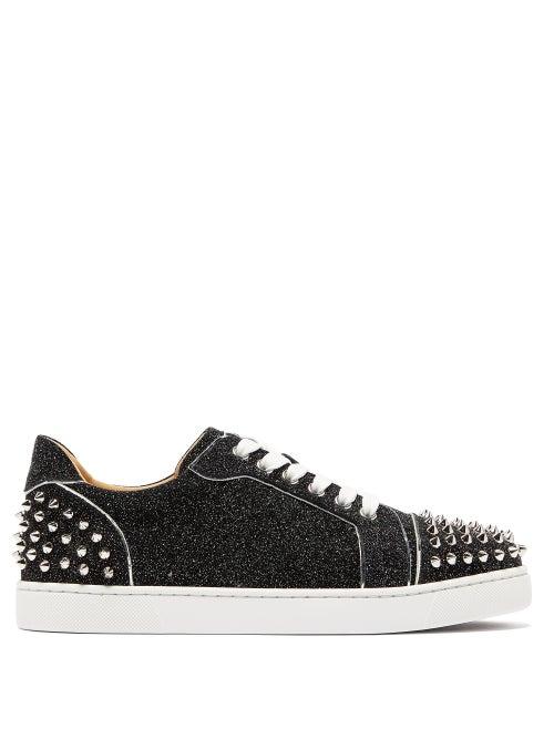 Matchesfashion.com Christian Louboutin - Vieira 2 Spiked Glittered-leather Trainers - Womens - Black Silver
