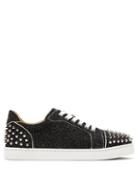 Matchesfashion.com Christian Louboutin - Vieira 2 Spiked Glittered-leather Trainers - Womens - Black Silver