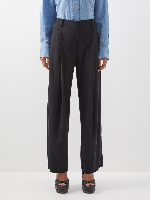 Victoria Beckham - Pleat-front Wool-crepe Tailored Trousers - Womens - Black