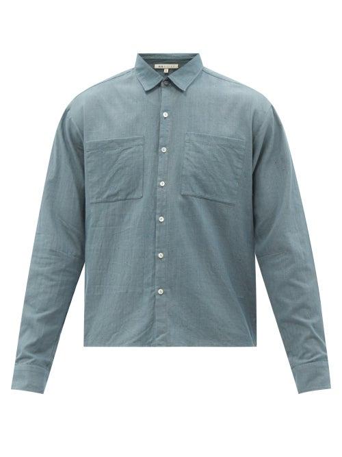 11.11 / Eleven Eleven - Patch-pocket Cotton Shirt - Mens - Light Indigo