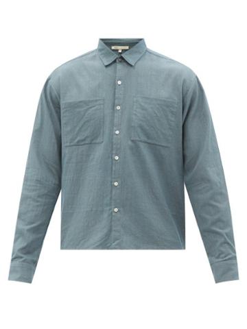 11.11 / Eleven Eleven - Patch-pocket Cotton Shirt - Mens - Light Indigo