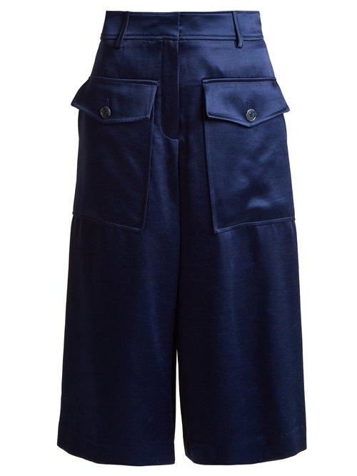 Matchesfashion.com Sies Marjan - Sloane Wide Leg Cropped Satin Trousers - Womens - Navy