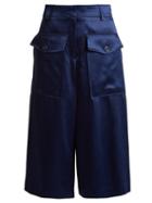 Matchesfashion.com Sies Marjan - Sloane Wide Leg Cropped Satin Trousers - Womens - Navy