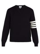Matchesfashion.com Thom Browne - Intarsia Striped Cotton Sweatshirt - Mens - Navy