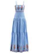 Matchesfashion.com Agua By Agua Bendita - Lima Floral-embroidered Dropped-waist Linen Dress - Womens - Blue Multi
